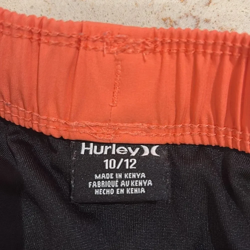 Hurley Black and Pink Board Shorts Tropical Design SZ 10/12 Neon orange and pink